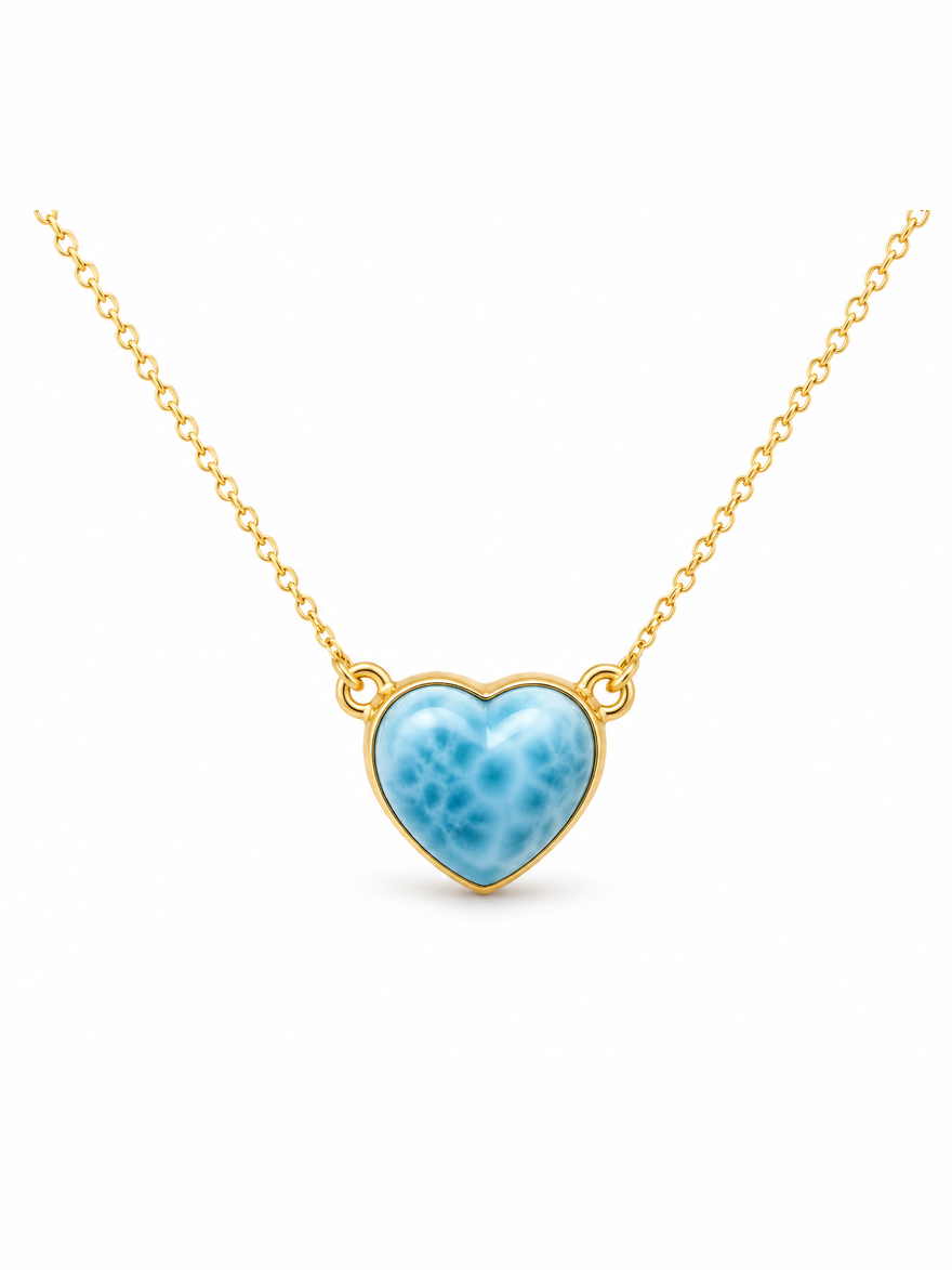 Larimar Heart Collar - 18k Gold Plated & Authentic Larimar